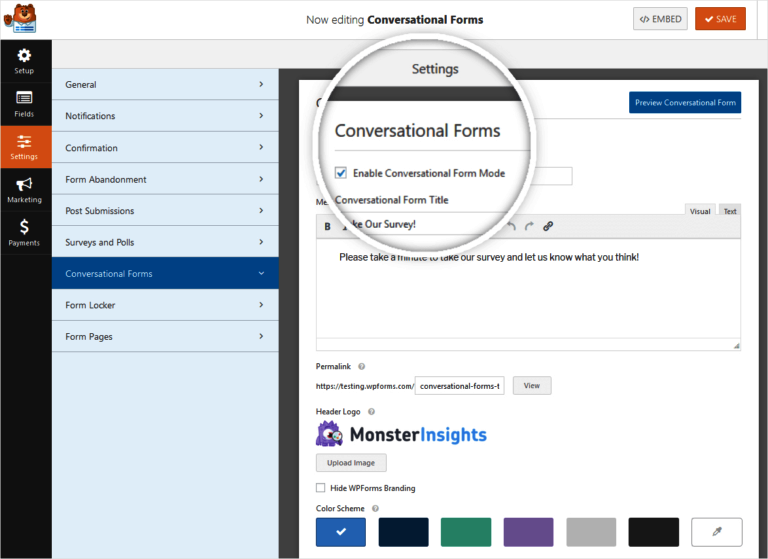Editing a conversational form by WPForms